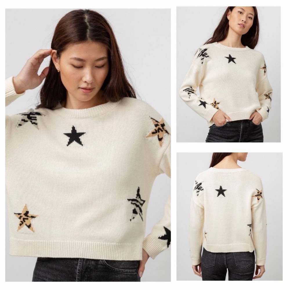 Rails Perci Cream Animal Print Star Sweater Sz M Quiet Luxury